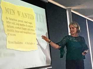 Former Australian Antarctic expedition leader Rachael Robertson speaks about leadership in extreme conditions at the Maroochy Surf Club. Picture: Erle Levey