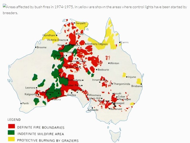 A fire hot spot map of the 1974-1975 fires. Picture: CSIRO