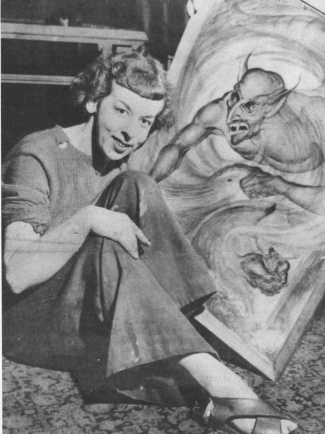 Artist and occultist Rosaleen Norton with one of her artworks.