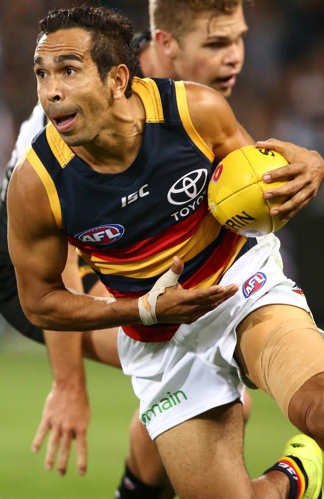 Eddie Betts of the Crows runs with the ball during Showdown 42.