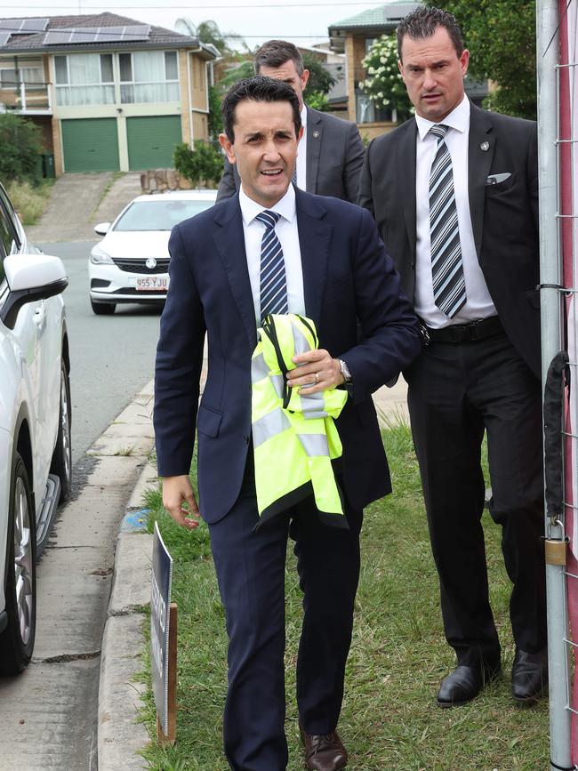 Premier David Crisafulli during a media conference at the site a new housing development in Capalaba. Picture: Liam Kidston