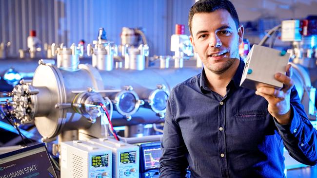 Neumann Space head of engineering Adrien Doucet in a test facility for a plasma propulsion unit at Lot Fourteen. Picture: Mike Burton