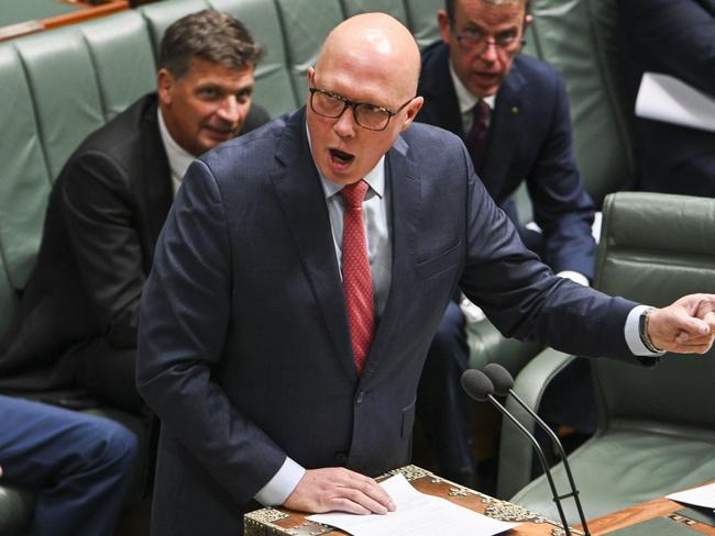 CANBERRA, AUSTRALIA, NewsWire Photos. FEBRUARY 14, 2024: Leader of the Opposition Peter Dutton during Question Time at Parliament House in Canberra. Picture: NCA NewsWire / Martin Ollman