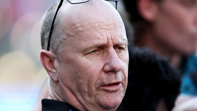 ADELAIDE, AUSTRALIA - APRIL 22: Ken Hinkley, Senior Coach of the Power during the 2023 AFL Round 06 match between the Port Adelaide Power and the West Coast Eagles at Adelaide Oval on April 22, 2023 in Adelaide, Australia. (Photo by James Elsby/AFL Photos via Getty Images)