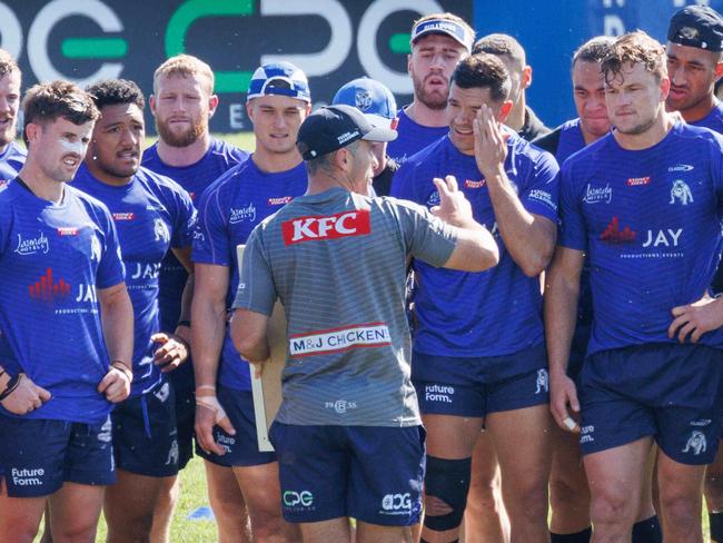 DAILY TELEGRAPH. SPORT. Canterbury-Bankstown Bulldogs training after news that a player had walked out on the club over a punishment during trining yesterday. Belmore Oval. 30/08/2023. Pic by Max Mason-Hubers