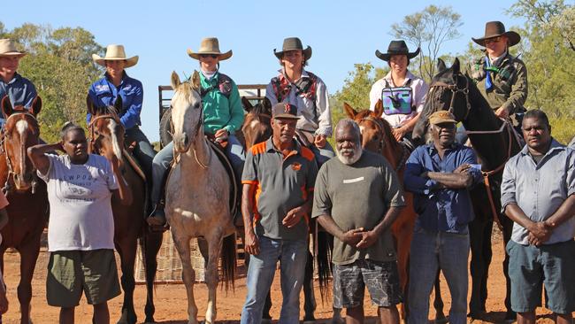 Aboriginal traditional owners and Rallen Australia station hands at Tanumbirini Station south of Katherine to protest planned fracking by gas explorer Tamboran Resources.