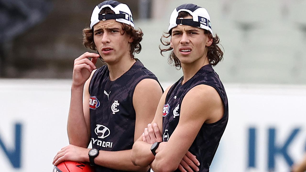 Ben (left) and Lucas Camporeale, training at Carlton earlier this year. Picture by Michael Klein