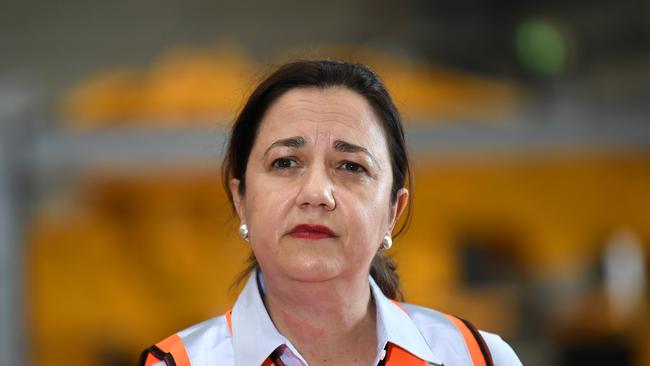 Queensland Premier Annastacia Palaszczuk speaks during a visit to De Goey Contractors (DGC) which refurbishes mining equipment, in Mackay, as she campaigns ahead of the October 31 state election. Picture: NCA NewsWire / Dan Peled