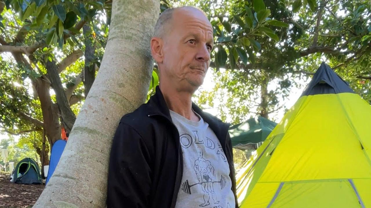 Lane, one of the homeless in Carey Park at Southport, believes the conditions there are much safer and better than being on the street.