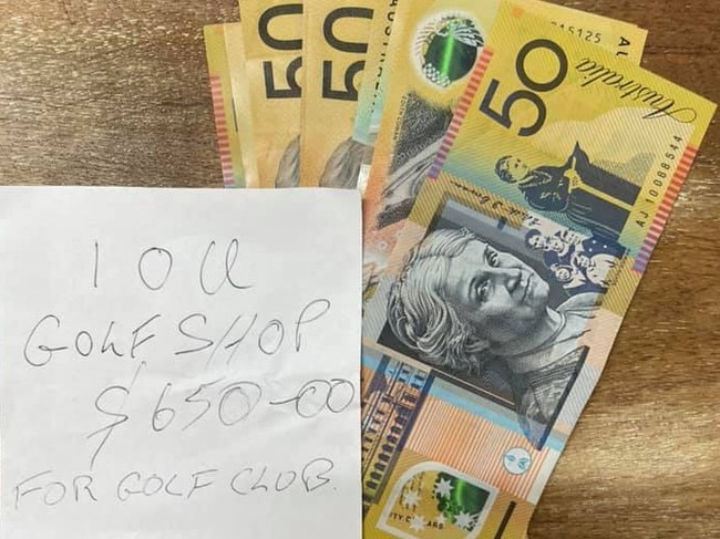 The money and note sent to the club.