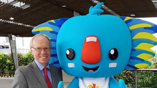 Gold Coast 2018 Commonwealth Games Corporation Chairman Peter Beattie and Commonwealth Games mascot Borobi. Picture: Facebook