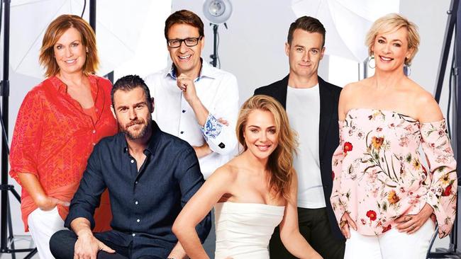 2018 Gold Logie nominees: (from left) Tracy Grimshaw, Rodger Corser, Andrew Winter, Jessica Marais, Grant Denyer and Amanda Keller.