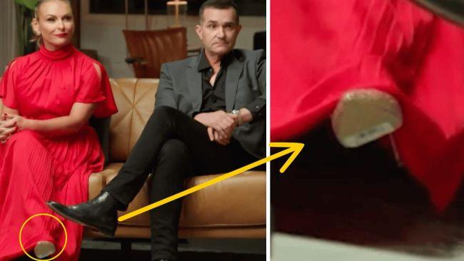 Mel's shoe spotted with price sticker still attached. Image: Channel 9