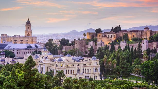 Malaga's cathedral, city hall and the Alcazaba citadel.