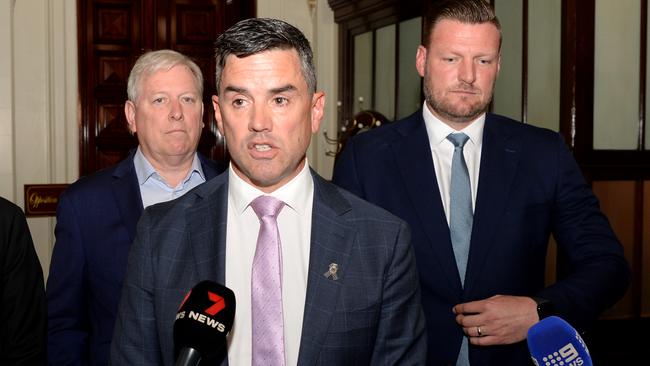 Newly elected Victorian opposition leader Brad Battin after the Liberal Party vote at Parliament House in Melbourne. Picture: NewsWire / Andrew Henshaw