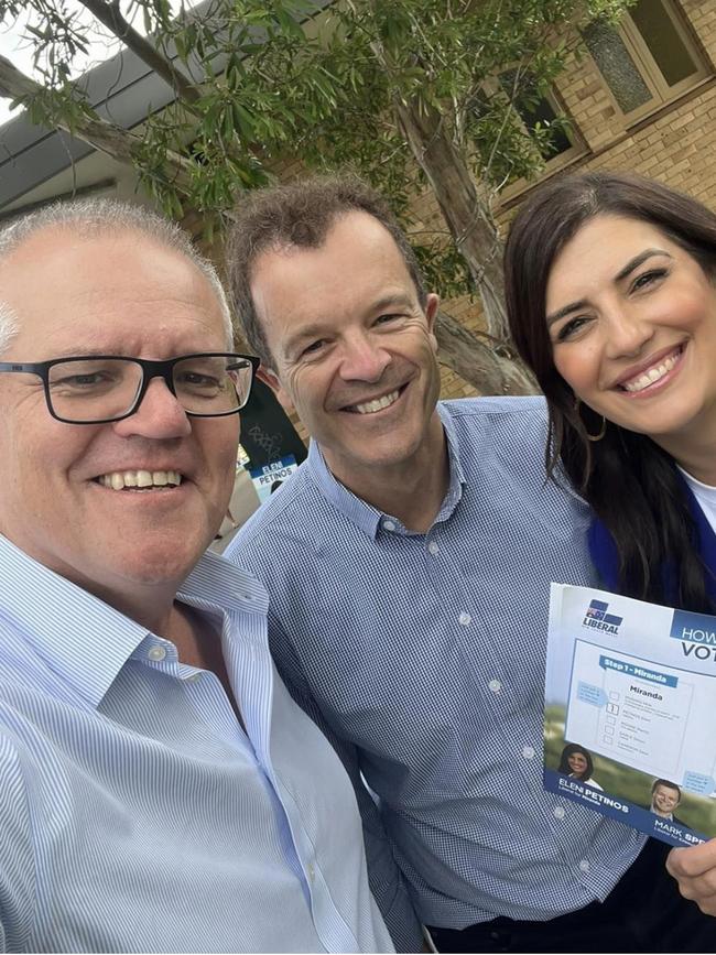 Scott Morrison pictured with Cronulla MP Mark Speakman and Miranda MP Eleni Petinos. Picture: Instagram.