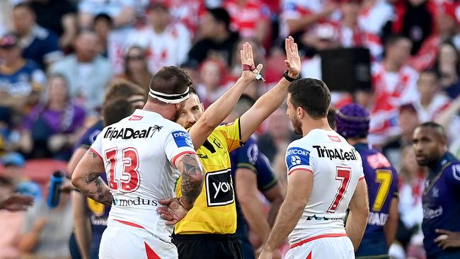 St George Illawarra players have copped a combined 13 matches worth of suspensions this week. Picture: Bradley Kanaris/Getty Images.