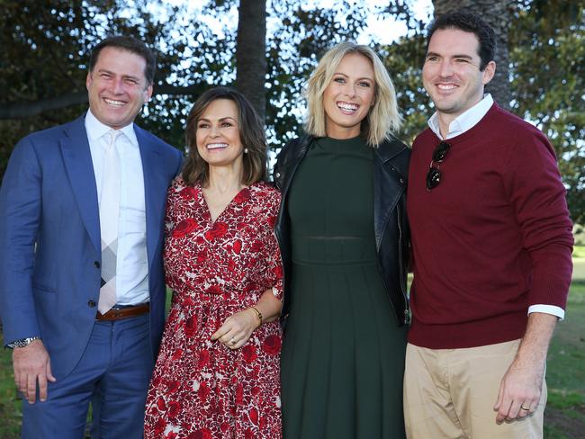 Karl Stefanovic, Lisa Wilkinson, Sylvia Jeffreys and Peter Stefanovic celebrate Wilkinson’s 10-year anniversary with the Today show. Picture: Stephen Cooper