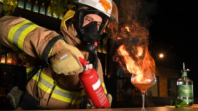 Hahndorf CFS Senior firefighter Sam Hastie at Ambleside Distillers. Photo: Tricia Watkinson