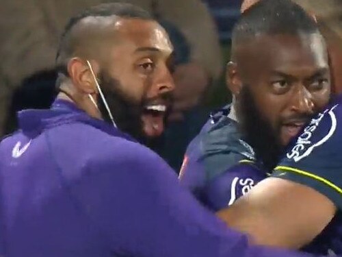 WEEKEND NEWSPAPERS SPECIAL. PLEASE CONTACT WEEKEND PIC EDITOR JEFF DARMANIN BEFORE PUBLISHING. , The NRL has banned Melbourne Storm superstar Josh Addo-Carr from ball-boy duties during the finals after a blow-up on Friday night over his sideline exuberance.  PLEASE CREDIT FOX SPORTS