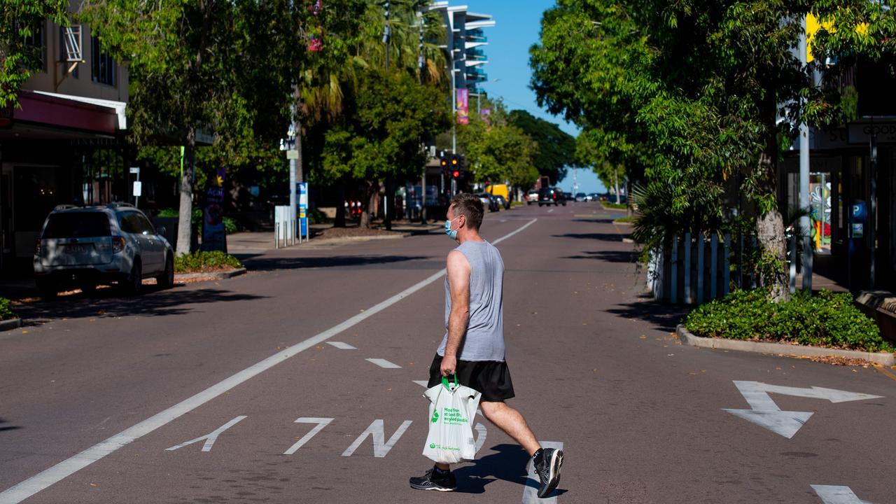 Darwin’s main st, Knuckey St, is empty of traffic on day three of the lockdown. Picture: Che Chorley