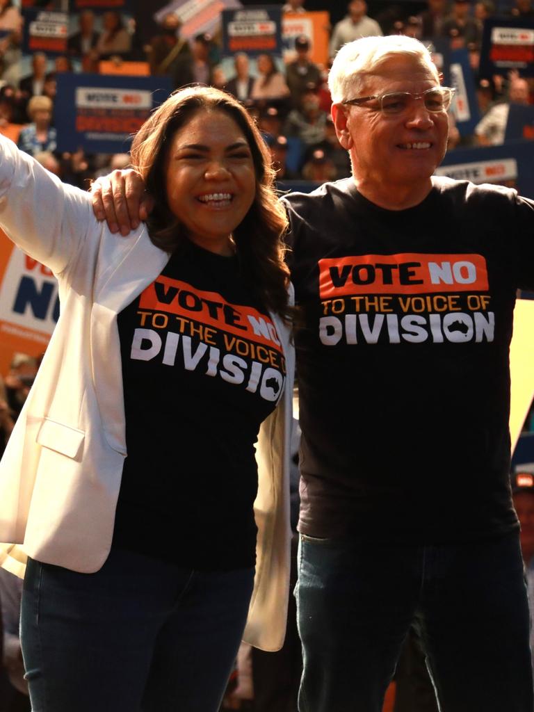 Jacinta Price and Warren Mundine at Voice to Parliament No rally in Perth. Picture: NCA Newswire/Philip Gostelow