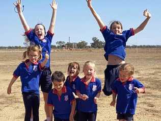 JUMP FOR JOY: School students from Hebel will reap the benefit of kind aid from Brisbane schools. Picture: Hebel State School