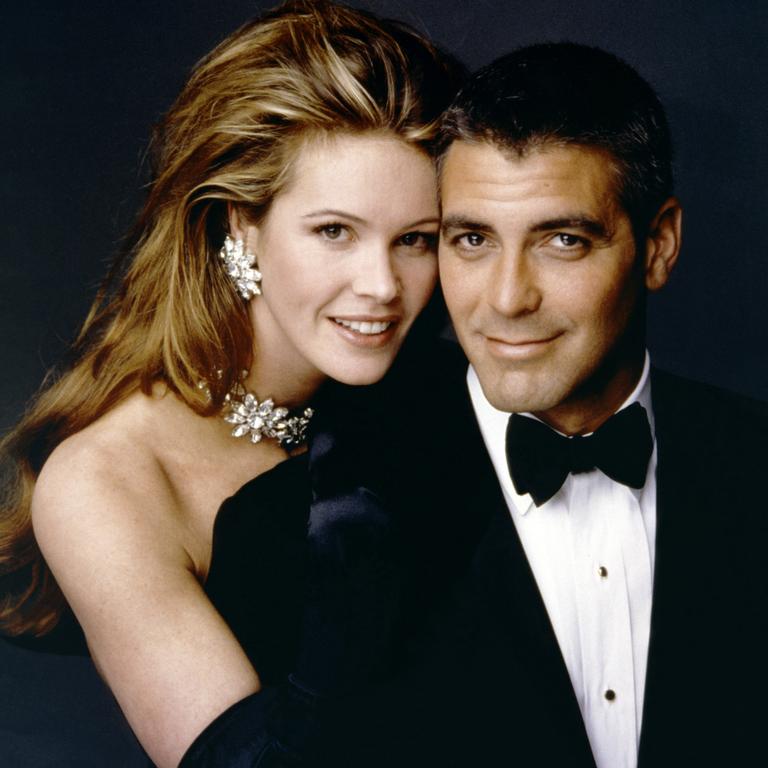 Elle and George Clooney pose for a cast photo on the set of Batman & Robin. Picture: Warner Bros Pictures/Sunset Boulevard/Corbis/Getty Images