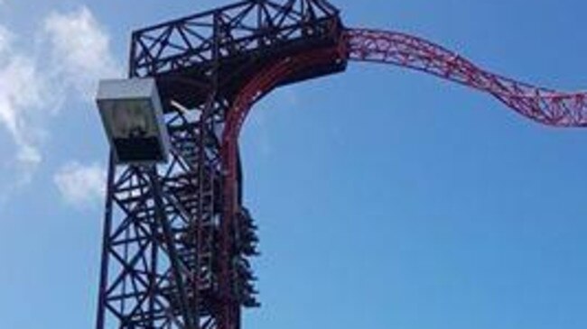 The Buzzsaw stopped on the vertical section at Dreamworld. Picture: Russell Gerrard