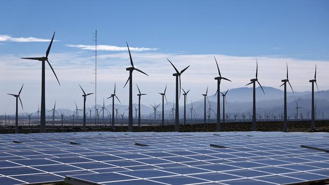 Wind farms and solar are part of the Albanese government’s net-zero push. Picture: AFP