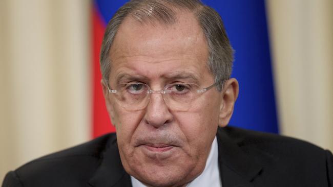 Russian Foreign Minister Sergey Lavrov at a news conference in Moscow.