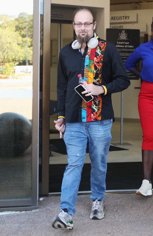Jack Malady leaving Darwin Local Court after pleading guilty to using a carriage service to make threats, menace and harass Foreign Affairs Minister Penny Wong, Treasurer Jim Chalmers and Communications Minister Michelle Rowland. Picture: Zizi Averill