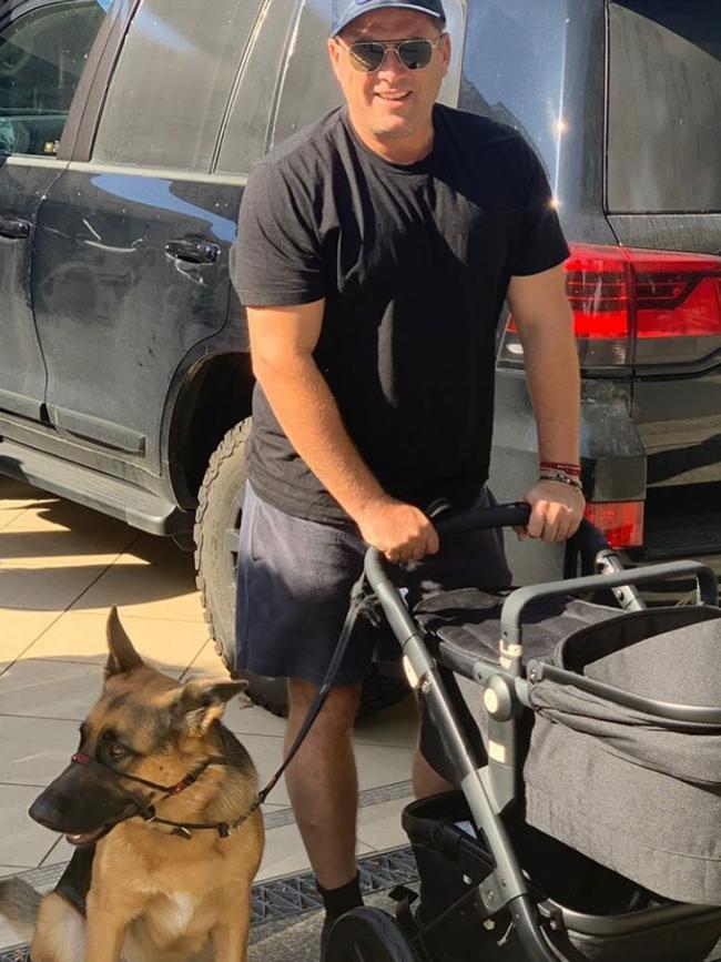 Dad mode! Karl Stefanovic out for a walk with baby Harper (in her pram). Picture: Instagram