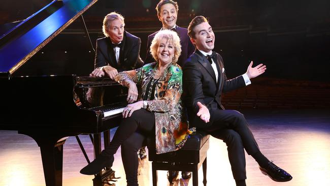 Patti Newton, David Hobson, John Foreman and Harrison Craig prepare for the Aussie Pops Orchestra Mother’s Day Concert at the Arts Centre on May 8. Picture: David Caird