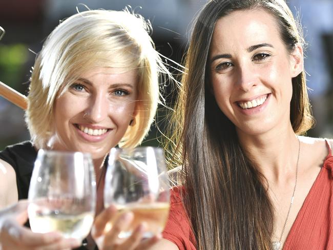 Sally Sandlong and Jordyn Harambe enjoy Aussie wine. Picture: Supplied