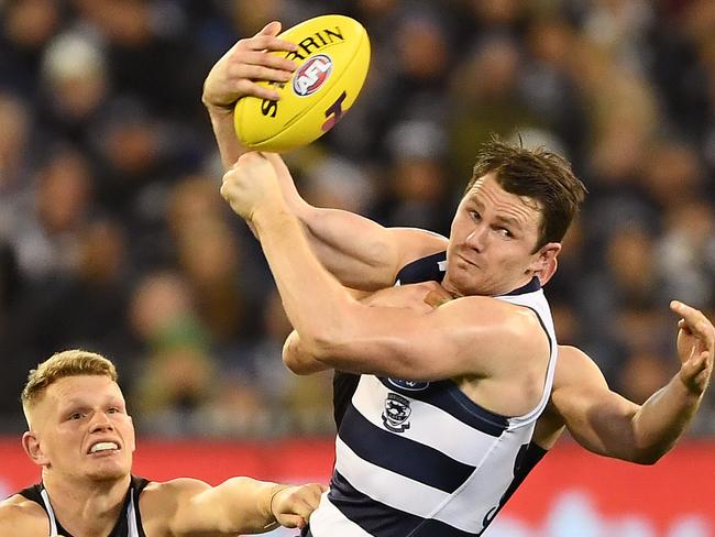 Patrick Dangerfield and his midfield teammates are able to take first possession from opposition ruck taps. Picture: Getty Images