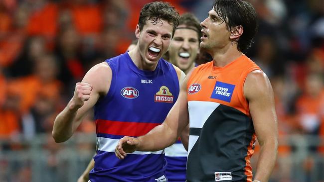 Zaine Cordy celebrates a goal against GWS.