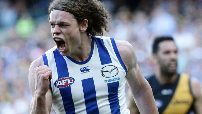 AFL: Richmond Tigers v North Melbourne Kangaroos at the MCG, 13th September, North Melbourne's Ben Brown goal in the second quarter. Picture: George Salpigtidis