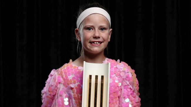 MELBOURNE, AUSTRALIA - FEBRUARY 03: Woolworths Cricket Blaster of the Year, Frankie Mountney poses during the 2025 Cricket Australia Awards at Crown Palladium on February 03, 2025 in Melbourne, Australia. (Photo by Graham Denholm/Getty Images for Cricket Australia)