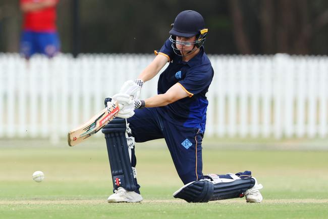 Eli Brain batting for Northern Suburbs against Toombul in their Under 17 cricket clash at Ian Healy Oval on Sunday. Picture Lachie Millard