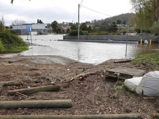 Flood waters near the caravan park at New Norfolk.  Picture: Nikki Davis-Jones