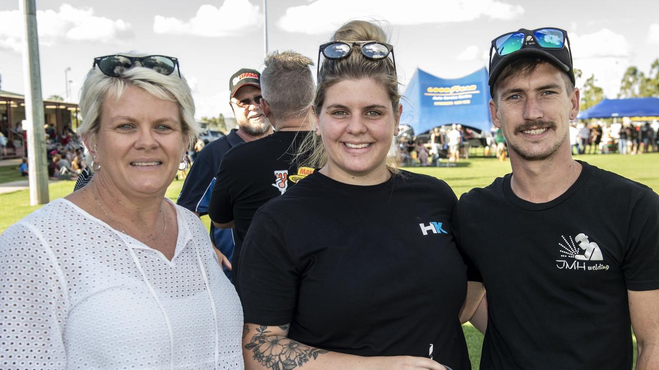 (from left) Julie Weis, Tikeah Weis and Jeffery Hook at the Toowoomba Street Food Festival at Pittsworth. Saturday, January 29, 2022. Picture: Nev Madsen.