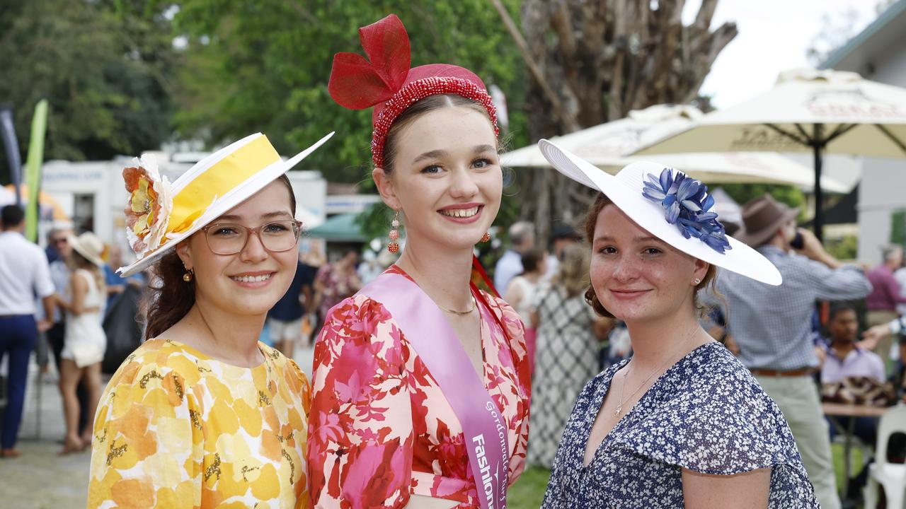 Jayde Gilboy, Imogen Green and Georgia Mann at the Gordonvale Cup races, held at the Gordonvale Turf Club. Picture: Brendan Radke