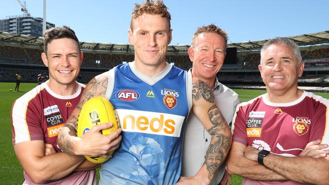 Tasmanian Lion Kings - Zane Littlejohn, Mitch Robinson, David Noble and Chris Fagan in AFL club Brisbane at the Gabba. Pic Annette Dew