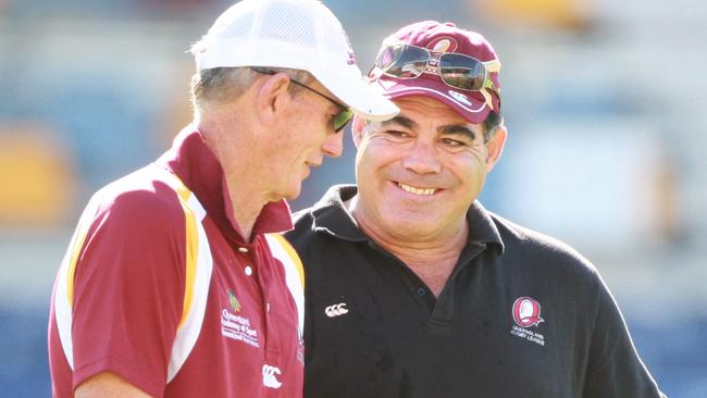 BSM 21.1.2012 Emerging Origin camp, training session at QEII stadium. Mal Meninga and Wayne Bennett. Pic Jono Searle