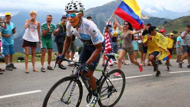 Nairo Quintana makes his way up a big climb during last year’s Tour de France. Picture: Sarah Reed.