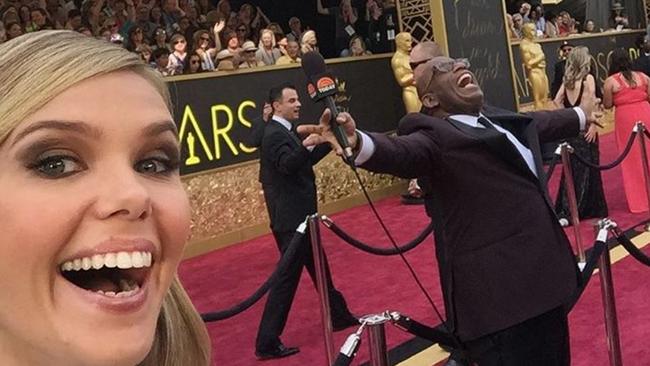 Sunrise presenter Edwina Bartholomew at the 2016 Oscars red carpet. Picture: Instagram