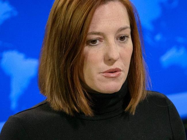 (FILES) In this file photo taken on February 20, 2015 US State Department spokeswoman Jen Psaki delivers a daily briefing at the US State Department in Washington, DC. - US President-elect Joe Biden on Sunday announced an all-female senior White House communications team, what his office called a first in the country's history. Among those named was Jen Psaki, who will serve in the highly visible role of White House press secretary. Psaki, 41, has held a number of senior positions, including White House communications director for the Barack Obama-Biden administration. (Photo by BRENDAN SMIALOWSKI / AFP)