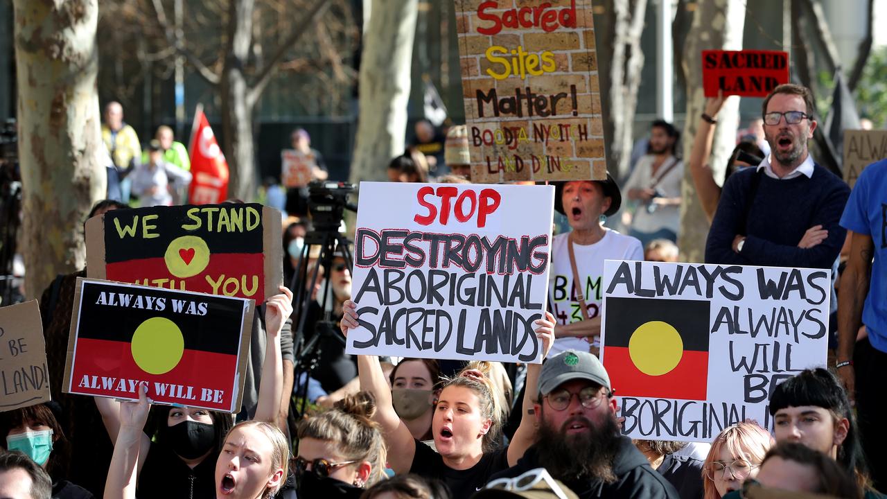 The blast caused outrage and sparked a rally outside Rio Tinto’s office in Perth. Picture: Richard Wainwright/AAP