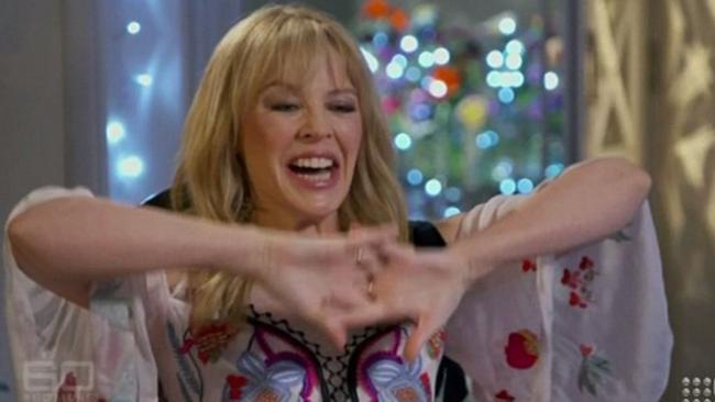 Kylie Minogue squirms. Picture: Nine